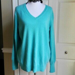 Halogen Nordstrom 1X Teal Cashmere V-Neck Sweater Excellent Condition!